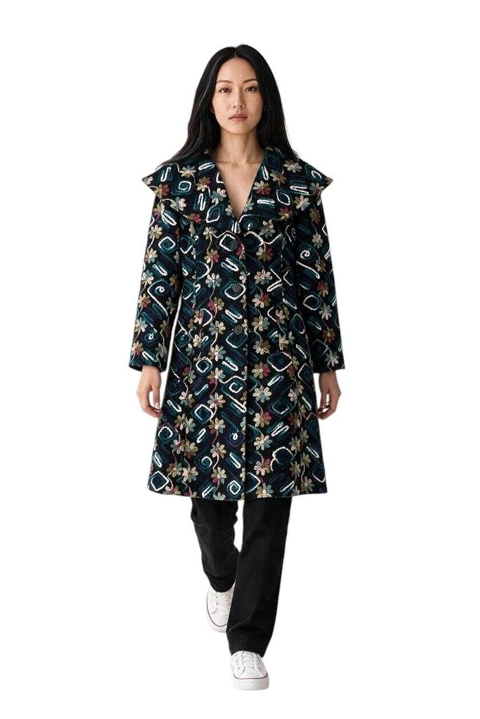 Sundance Womens Embroidered Applique Biancabella Shawl Collar Single Breasted Coat MSRP $450