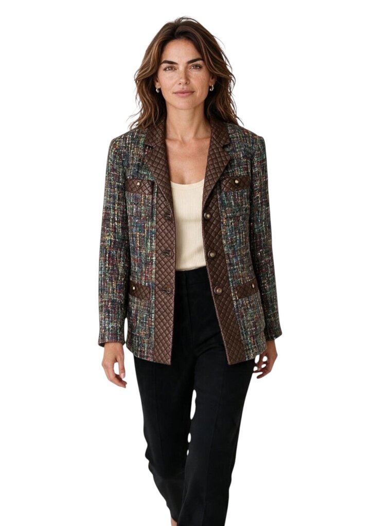 Tweed Quilted Trim Blazer