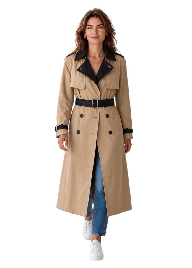 Classic PU Contrast Belted Trench